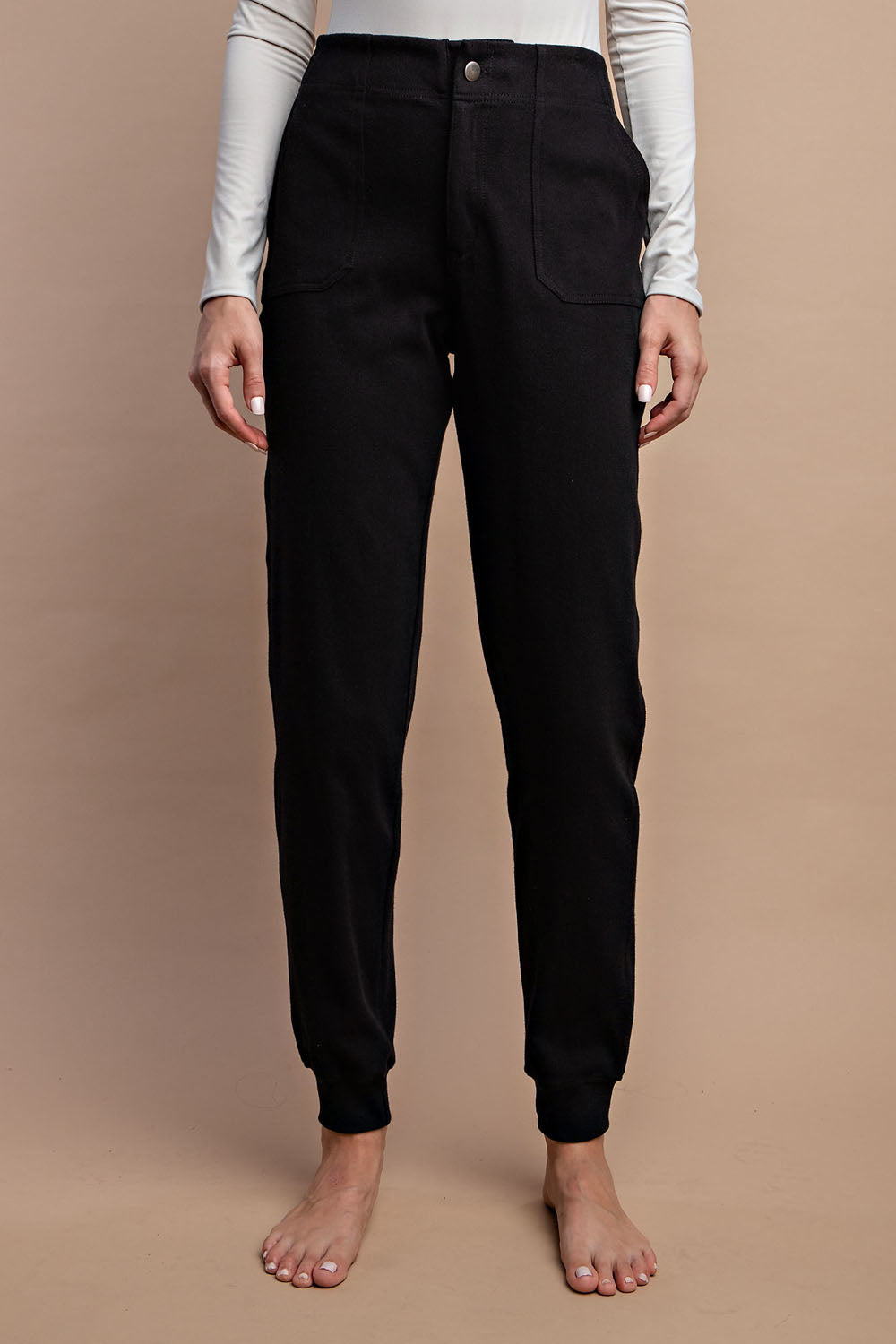 Cotton Stretch Twill Jogger Pants - Black