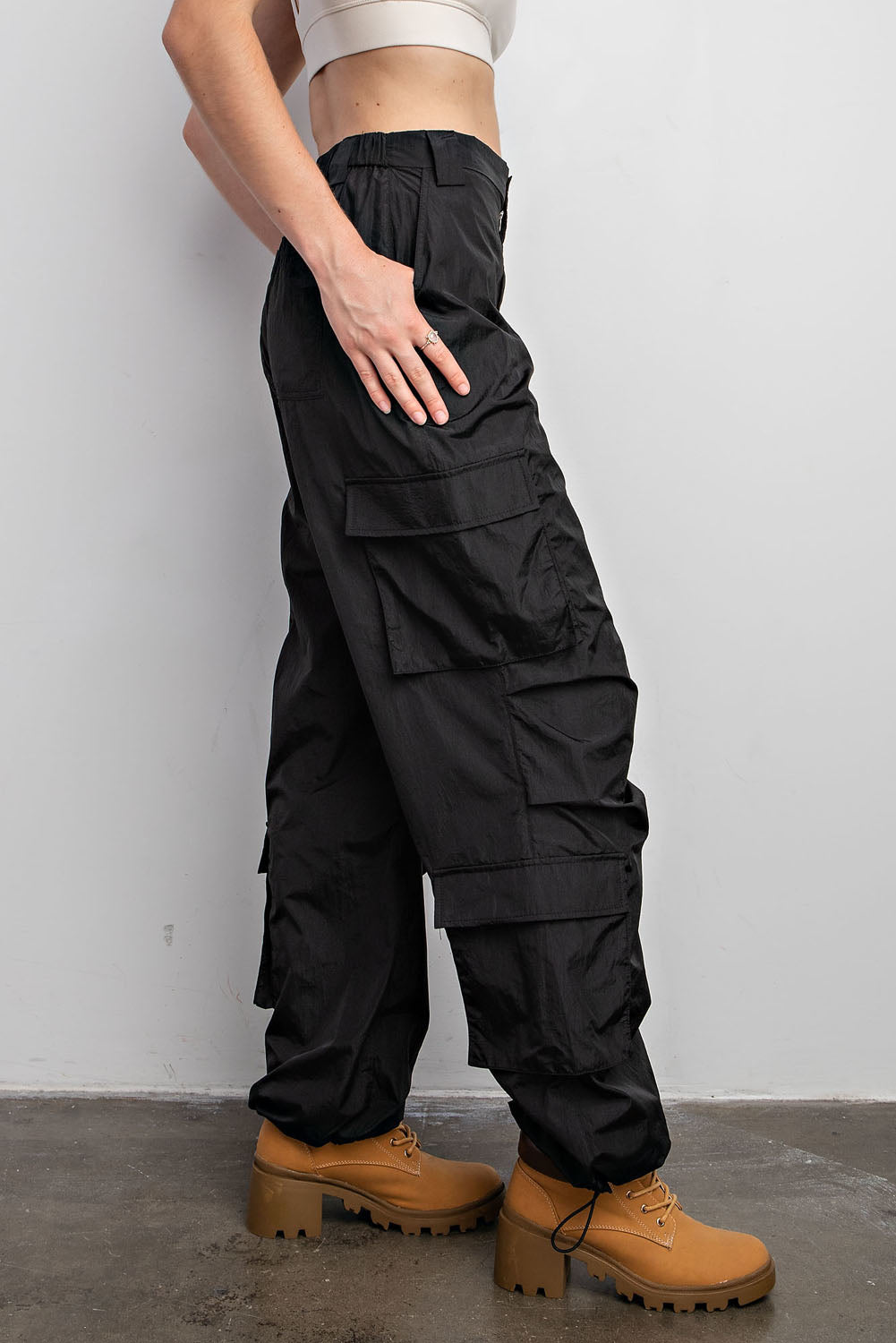 Parachute Cargo Pants in Black