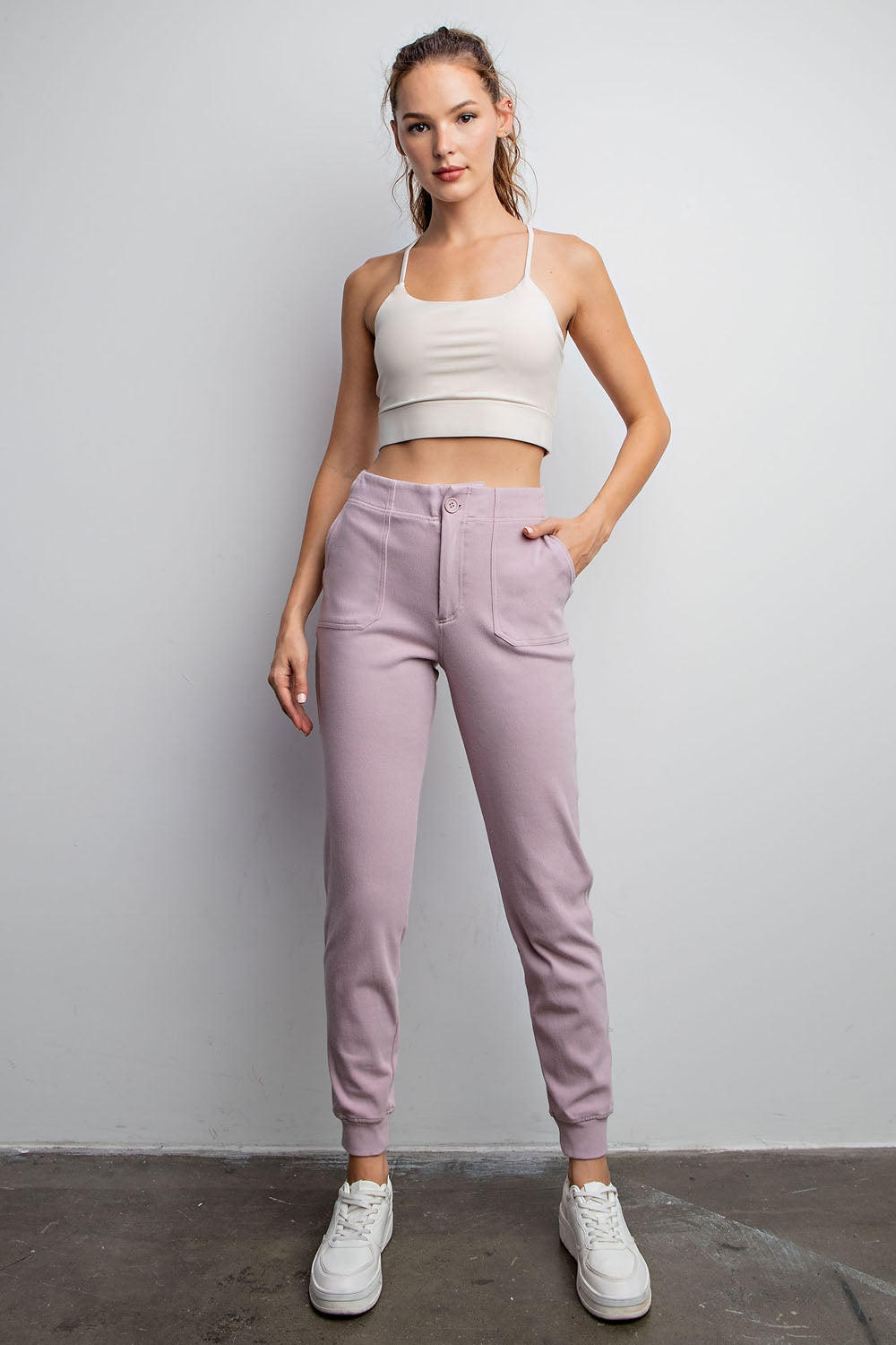 Cotton Stretch Twill Jogger Pants - Lilac