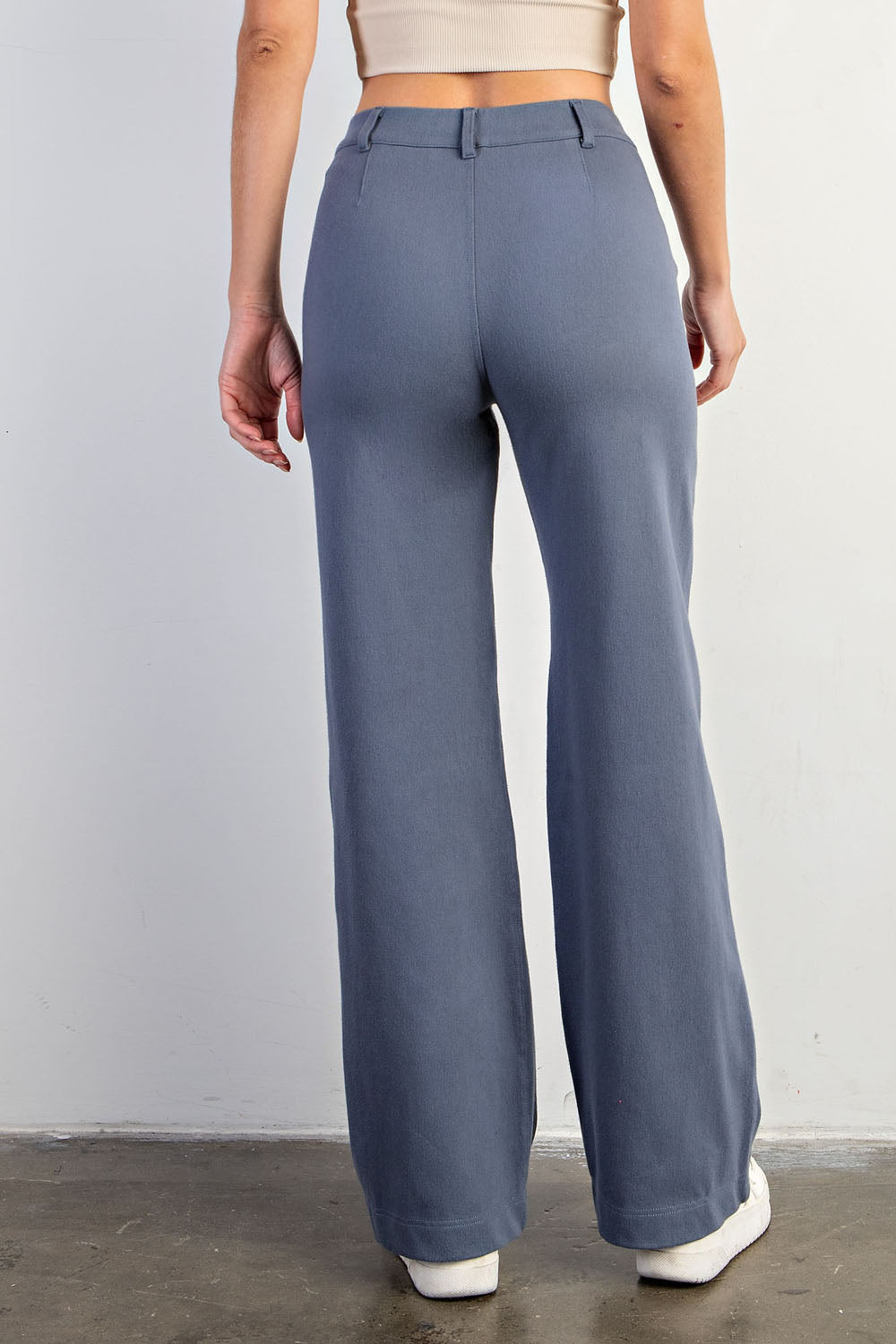 Triple Stretch Cotton Twill Wide Leg Trousers in Ocean Blue