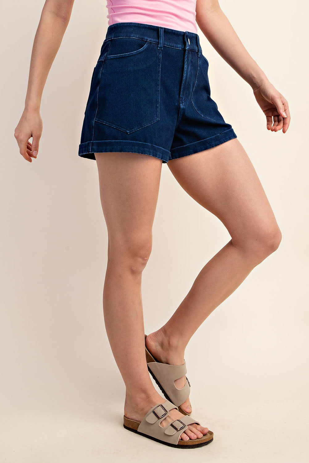 Cotton Stretch Denim Shorts in Dark