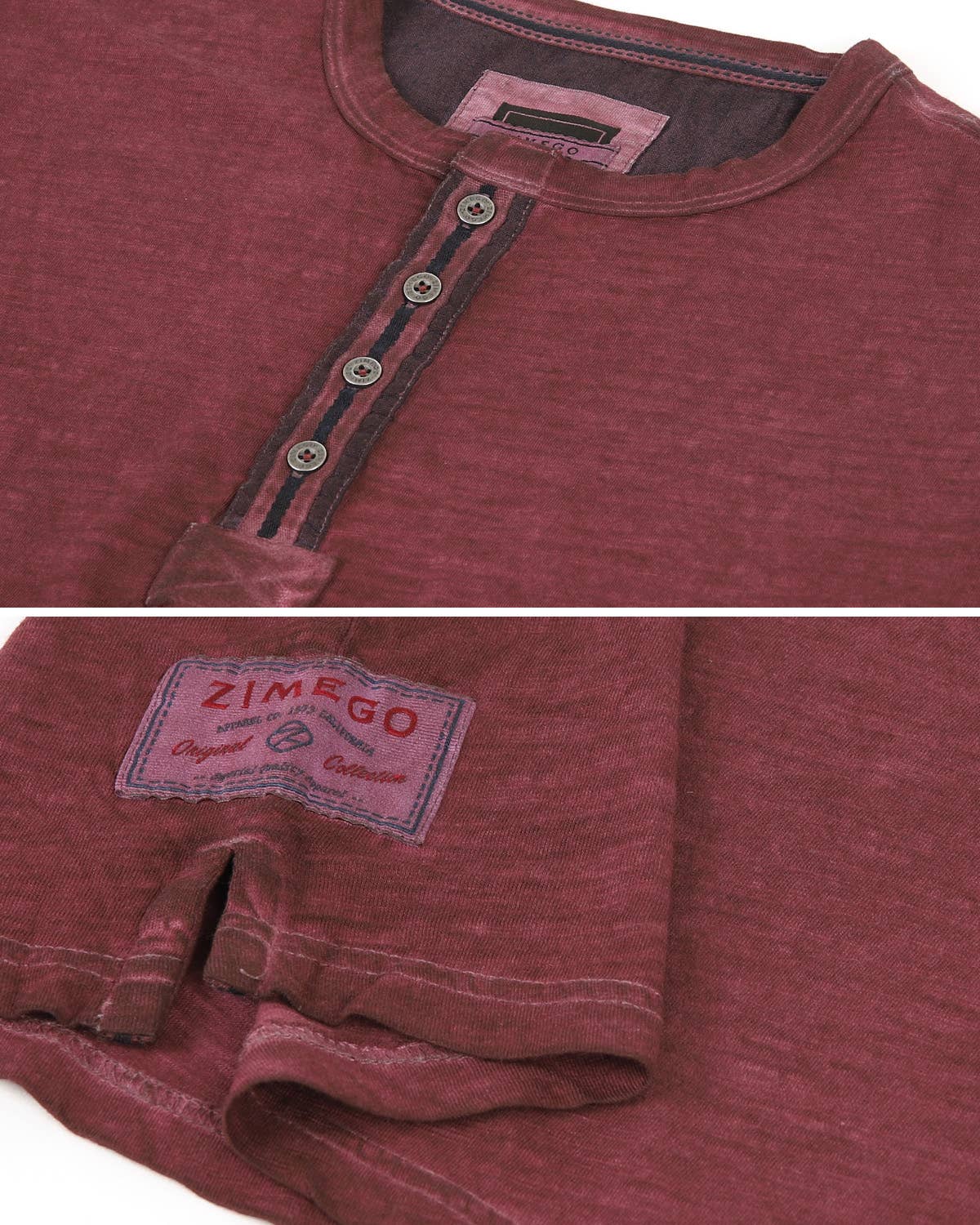 MEN'S Short Sleeve Color Garment Dyed Henley Shirt: Maroon