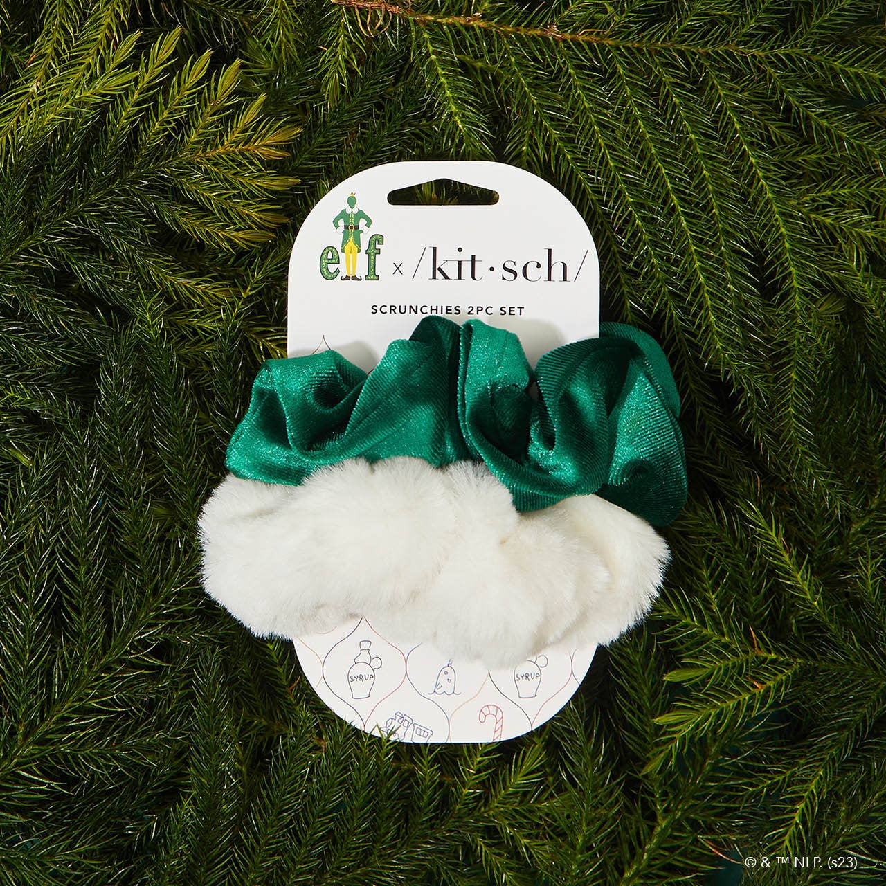 Kitsch Elf Scrunchies 2pc - White & Green