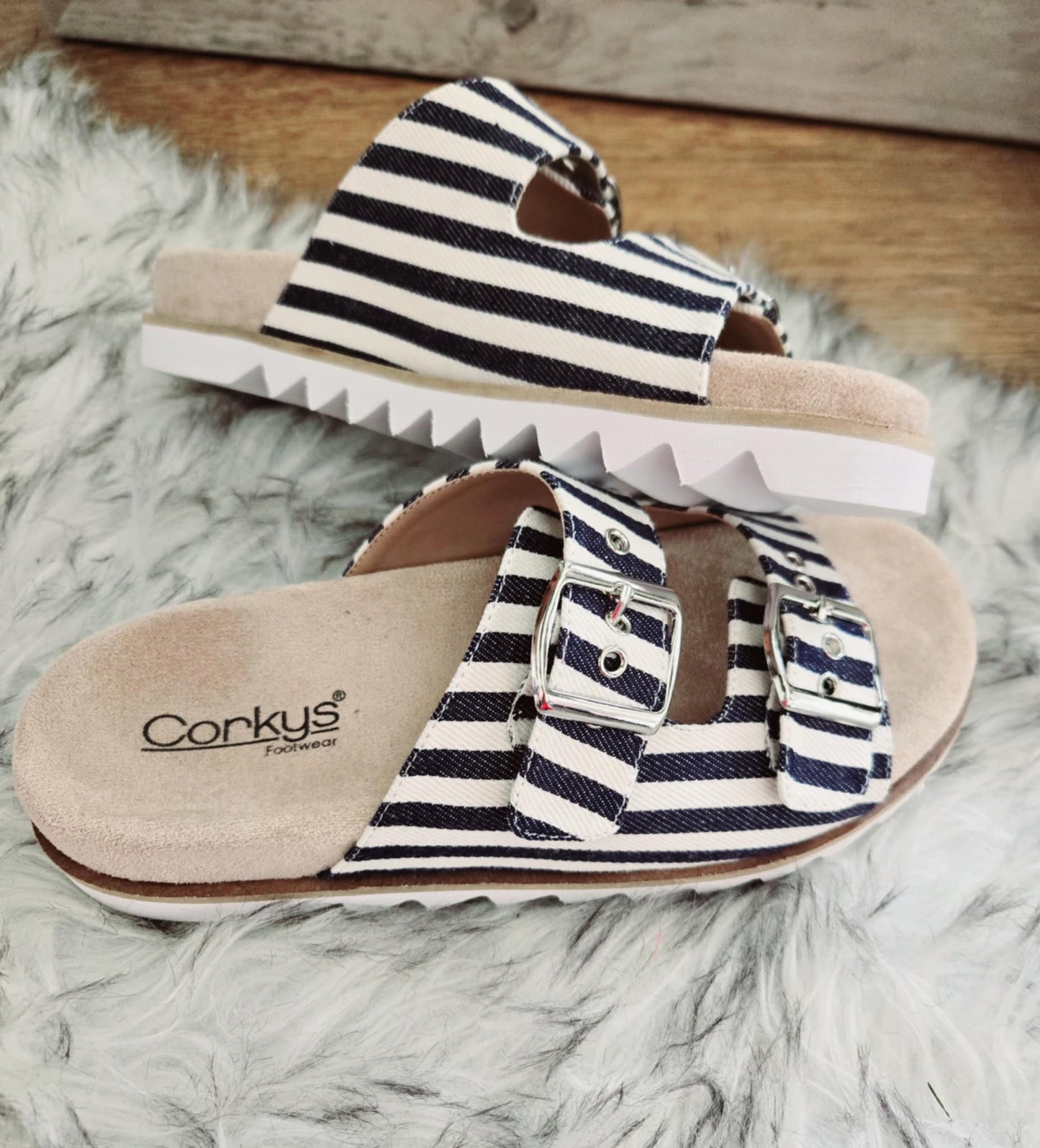 Corky's Dash Sandal in Navy Stripe - SALE
