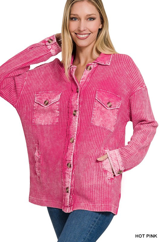 Waffle Button Down Cozy Waffle Shacket