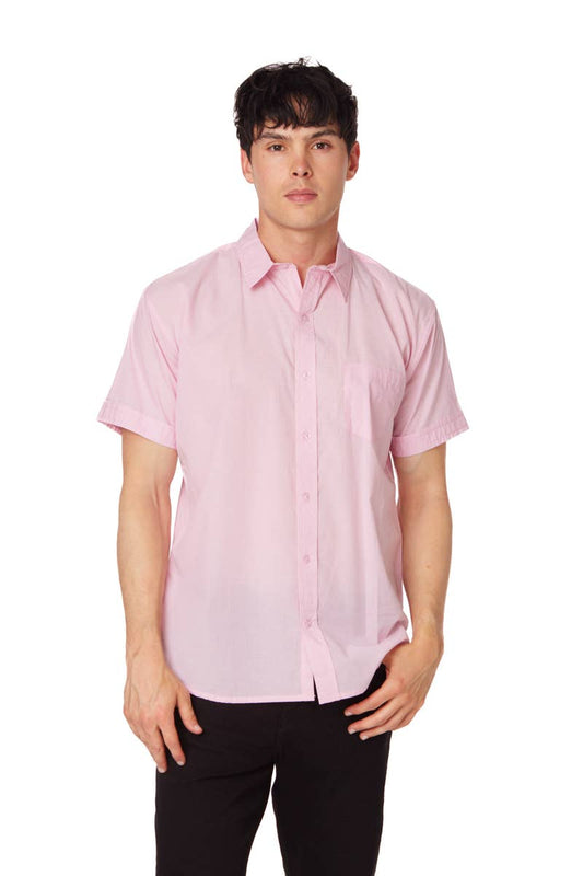 MEN'S Solid Chambray Cotton Short Sleeve Shirts in Pink - SALE