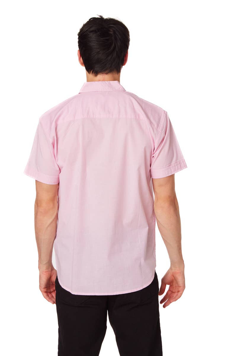 MEN'S Solid Chambray Cotton Short Sleeve Shirts in Pink - SALE