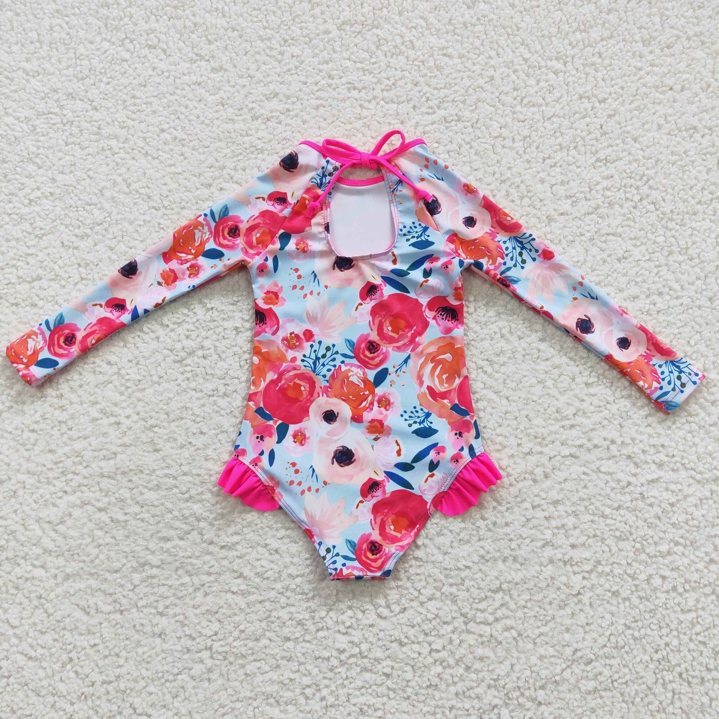 rts: Girls Long Sleeve Floral/Rainbow Swims