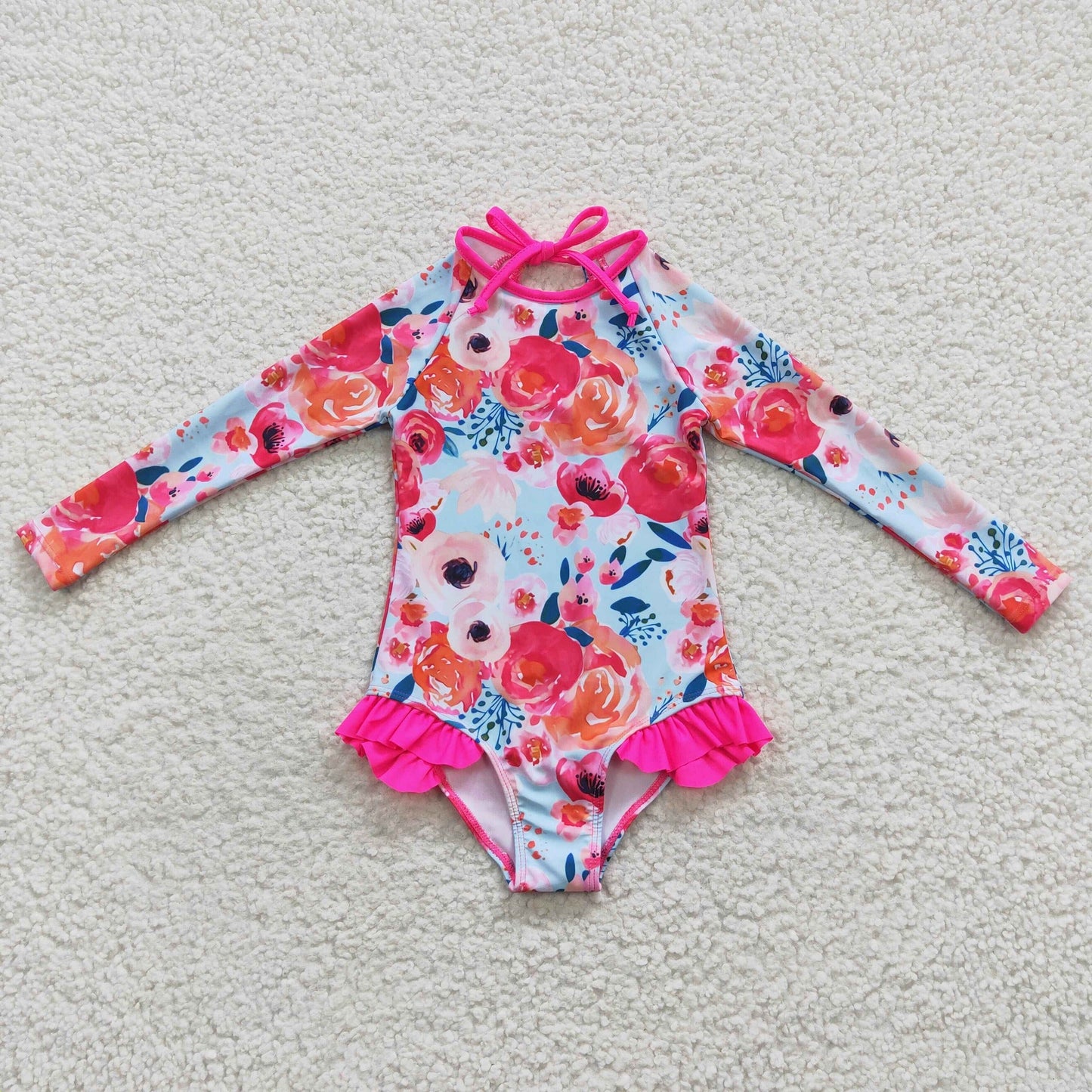 rts: Girls Long Sleeve Floral/Rainbow Swims