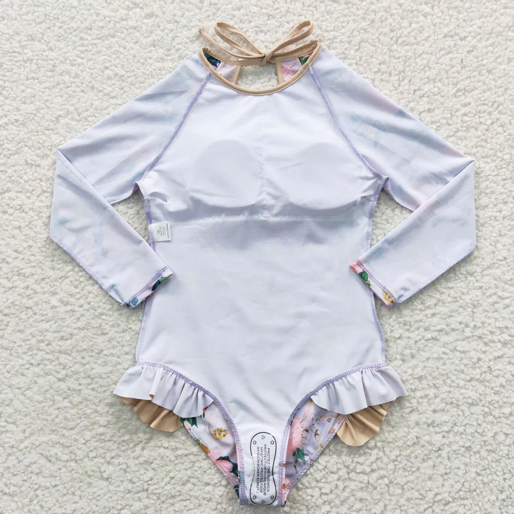 rts: Girls Long Sleeve Floral/Rainbow Swims