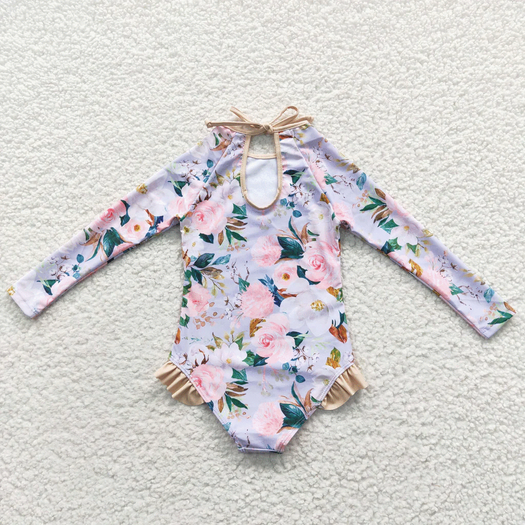 rts: Girls Long Sleeve Floral/Rainbow Swims