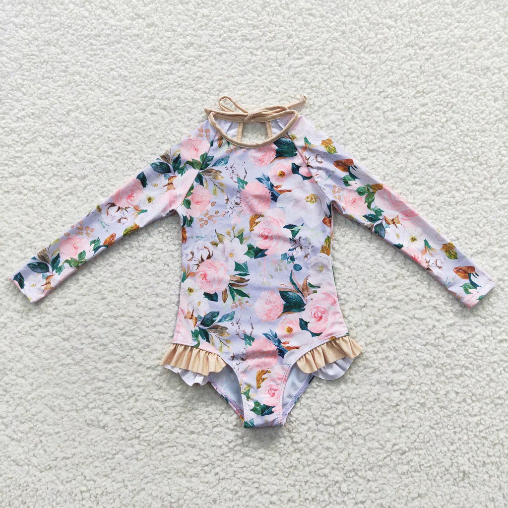 rts: Girls Long Sleeve Floral/Rainbow Swims