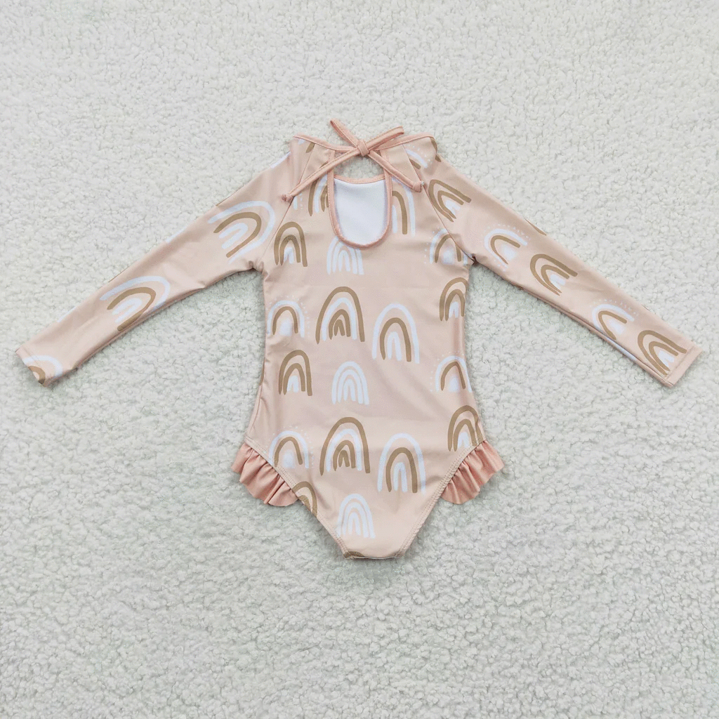 rts: Girls Long Sleeve Floral/Rainbow Swims