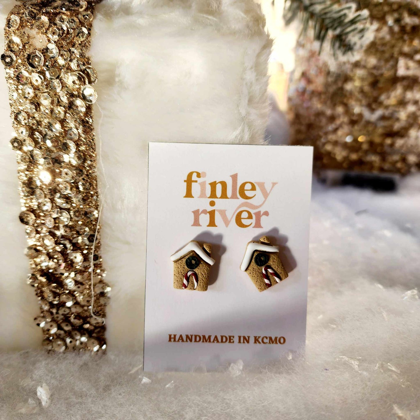 Gingerbread House | Christmas | Clay Earrings: Gold Findings