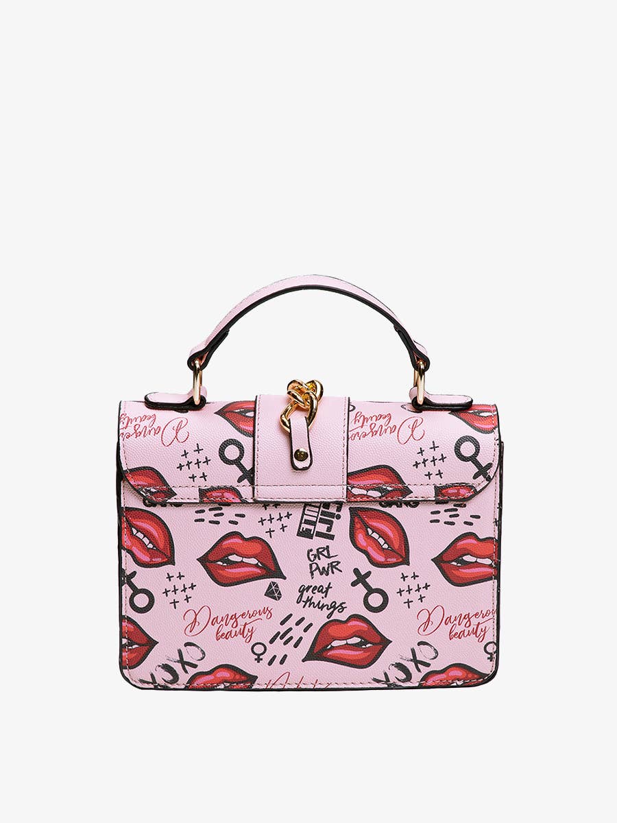 Hollis Square Graffiti Crossbody w/ Studs - Pink