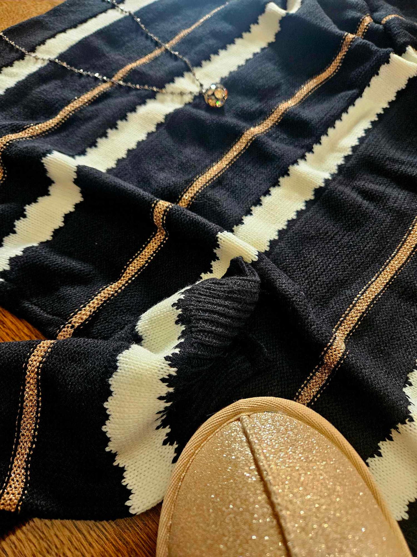 Black and Gold Cozy Boatneck Sweater - SALE