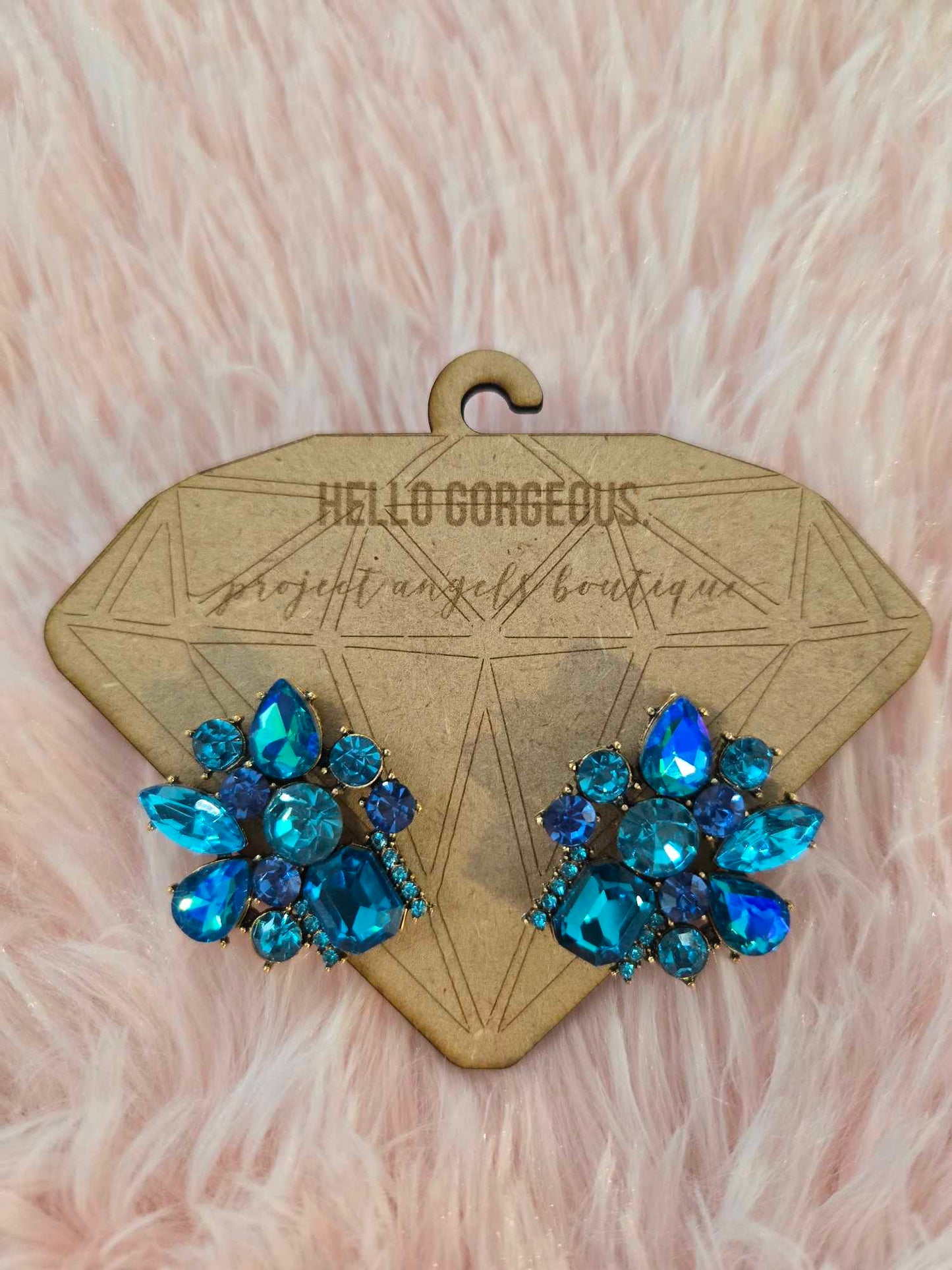 Rhinestone Leaf Earrings in Blue