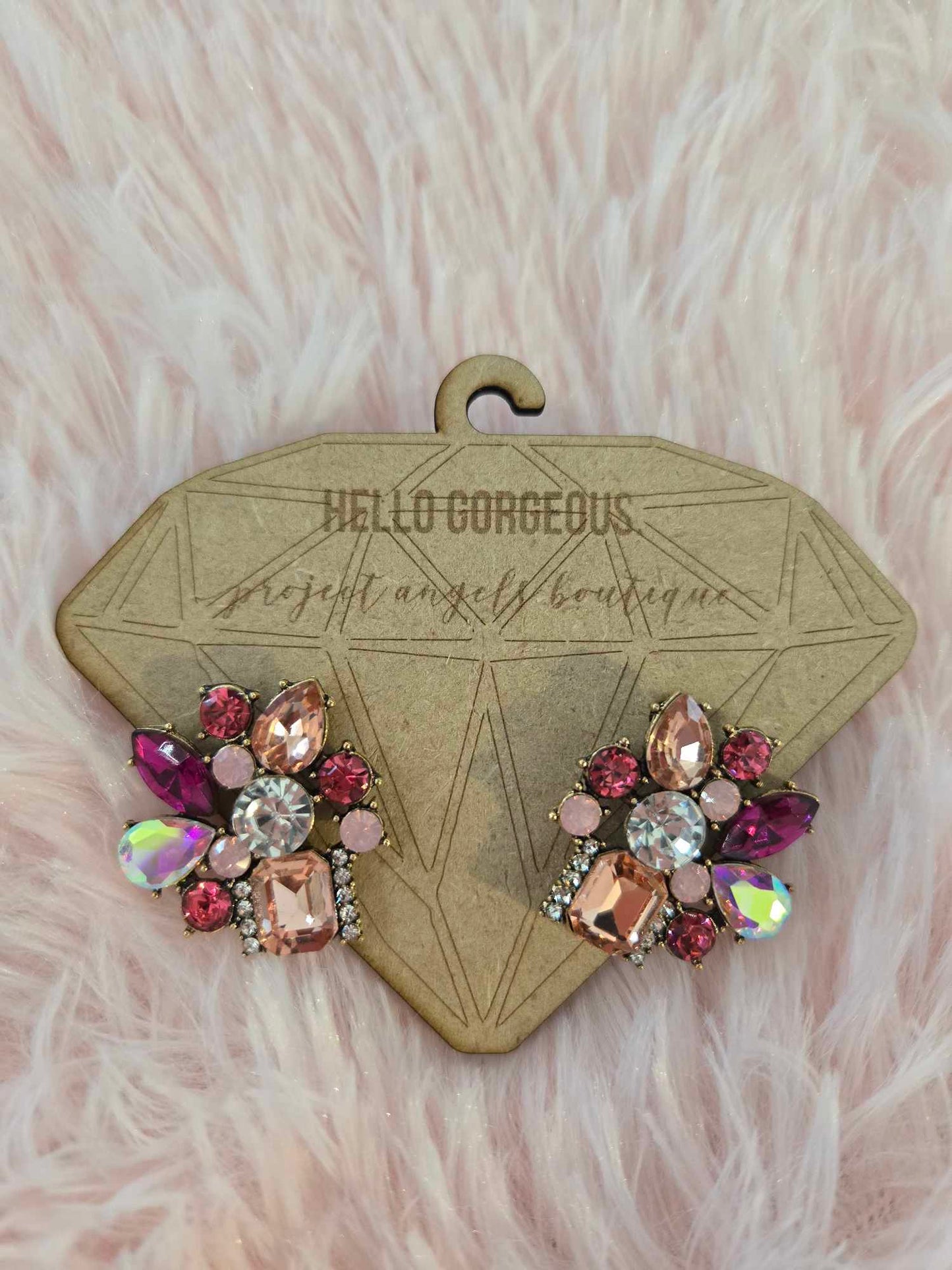 Rhinestone Leaf Earrings in Pink