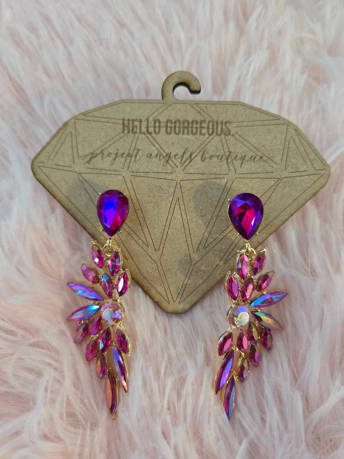 Pink Angel Wings Rhinestone Earrings