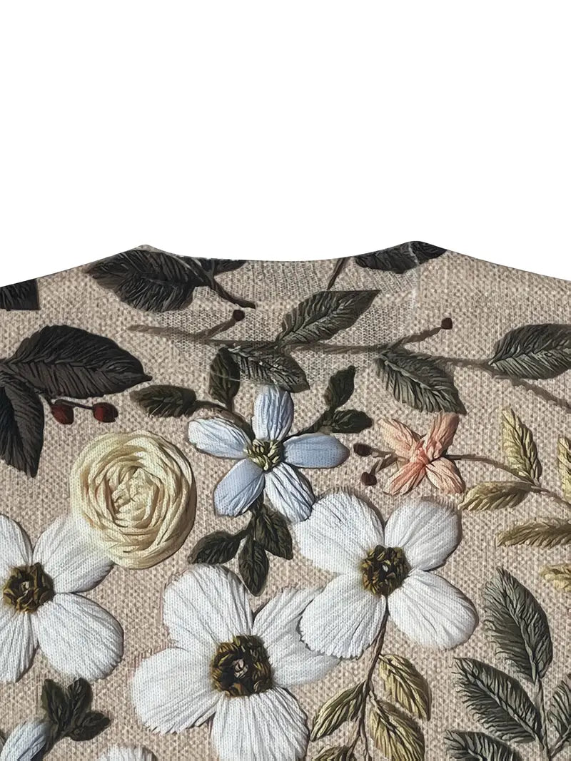 Spring Floral Lightweight Sweater in Tan