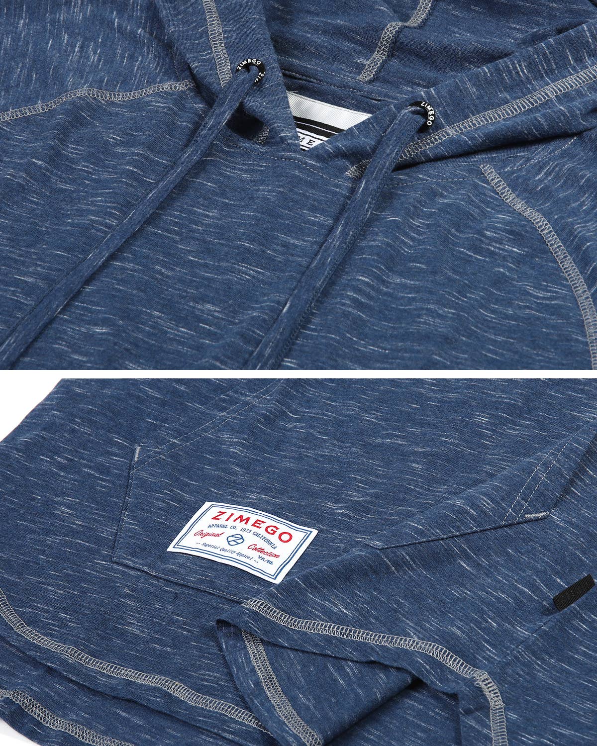 MEN'S Short Sleeve Pullover Pocket Hipster Thin Hoodie: Navy