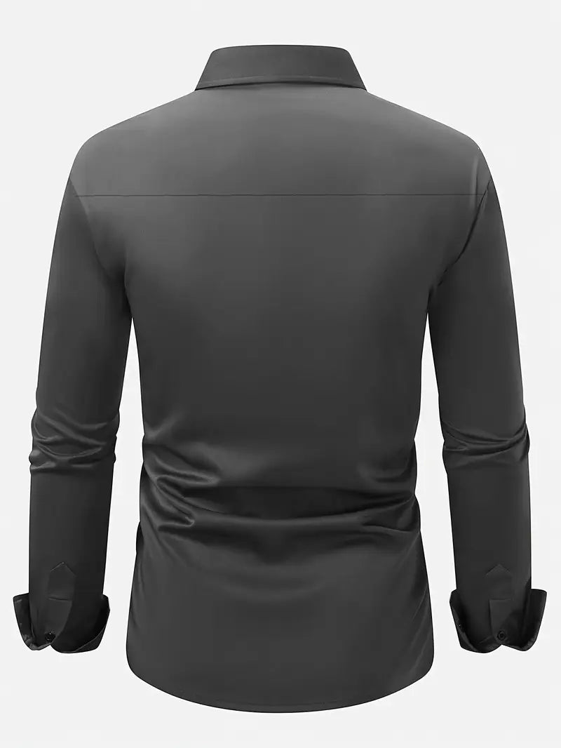 MEN'S Stretch Wrinkle-Free Long Sleeve Button Down Shirt in Charcoal