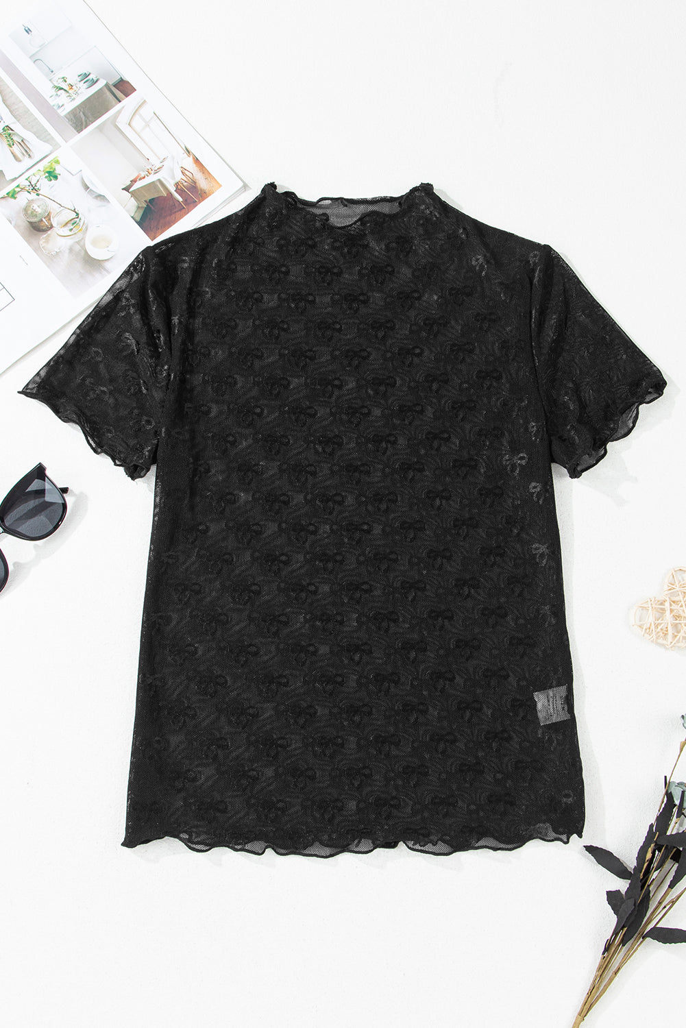 The Black on Black Sheer Bow Top