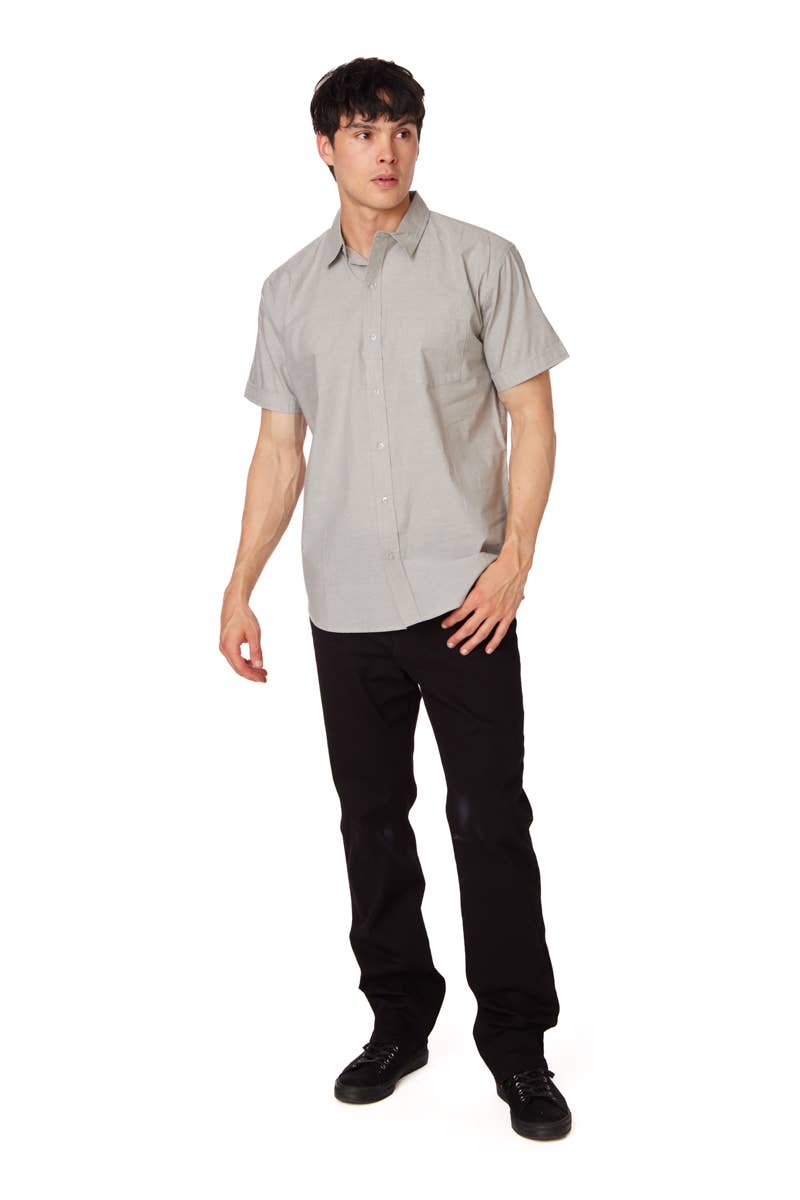 MEN'S Solid Chambray Cotton Short Sleeve Shirts in Grey