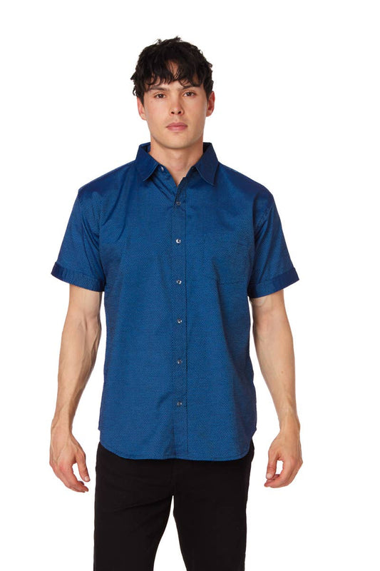 Men's Chambray Cotton Short Sleeve Shirt in Blue