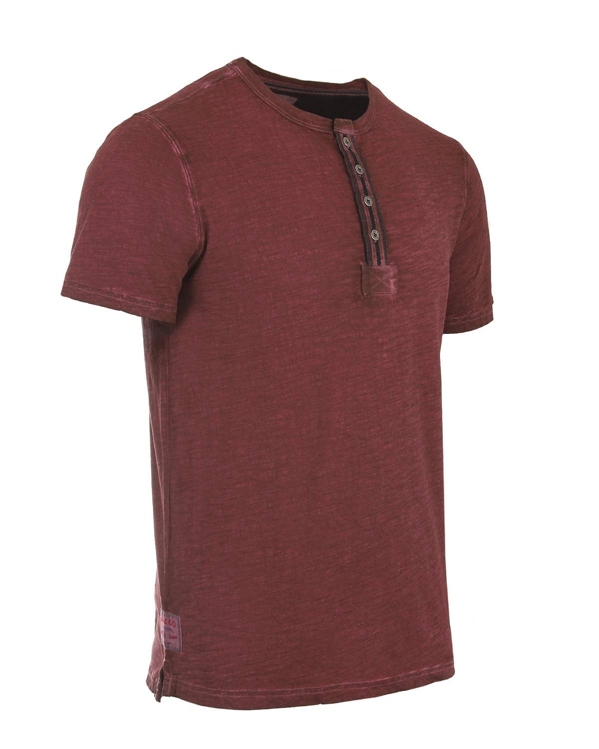 MEN'S Short Sleeve Color Garment Dyed Henley Shirt: Maroon