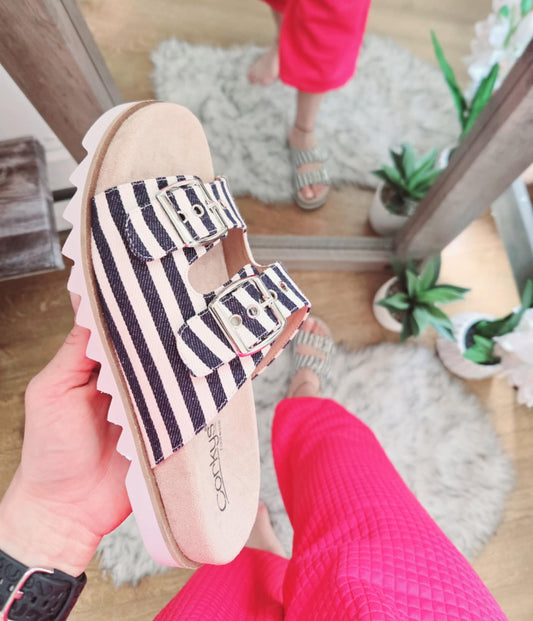 Corky's Dash Sandal in Navy Stripe - SALE