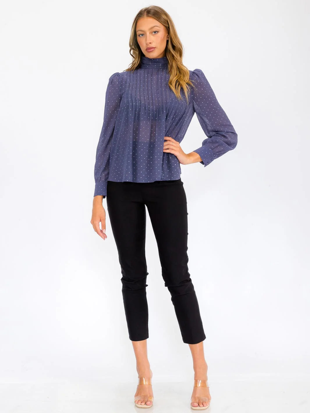Razzle Dazzle Navy Sheer Top with Sparkle