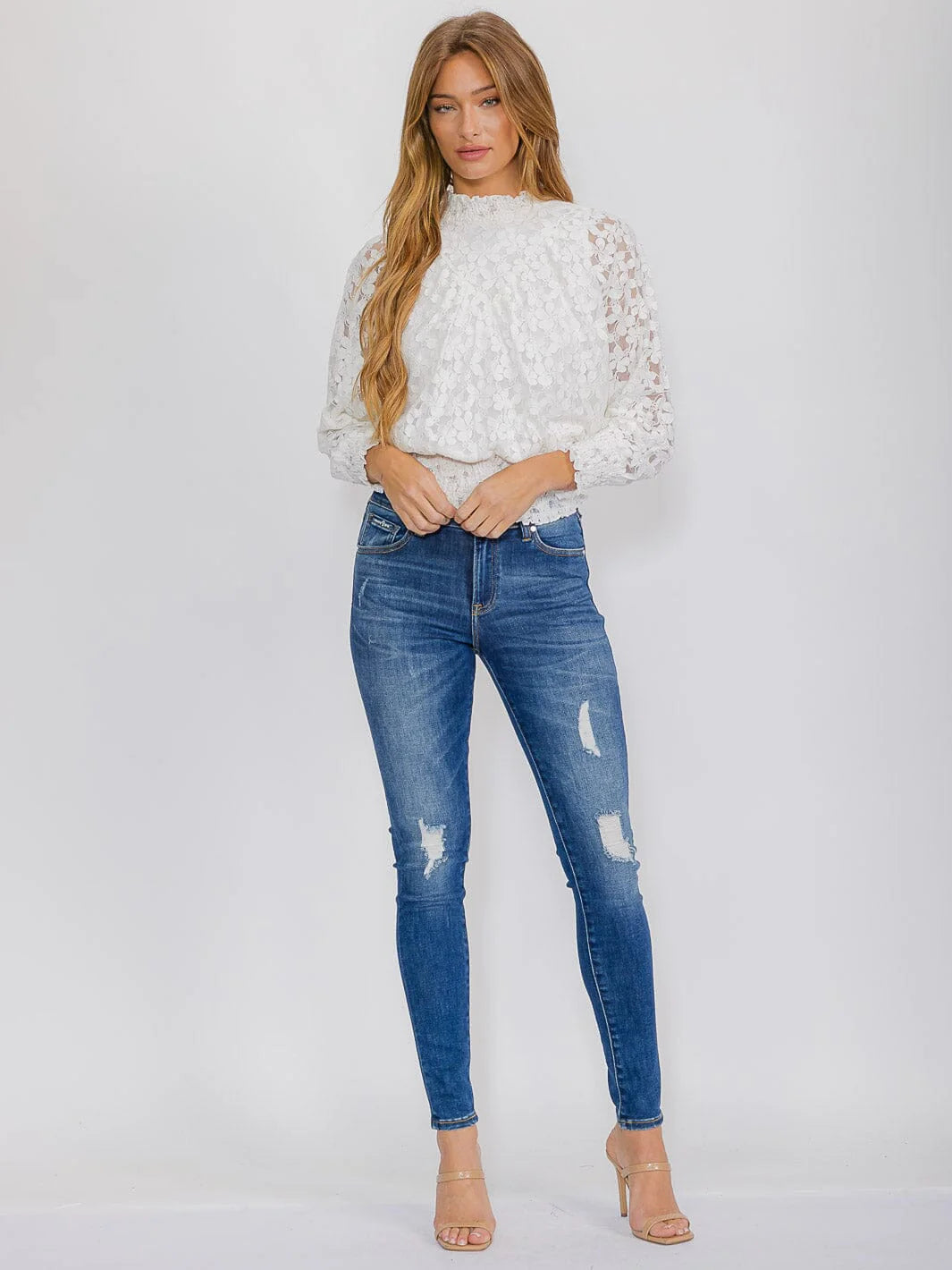 Sassafras White Lace Mock Neck Blouse