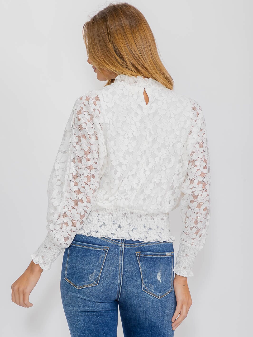 Sassafras White Lace Mock Neck Blouse