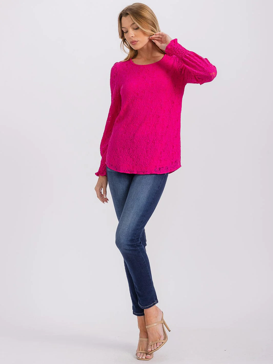 Fierce in Fuchsia Lace Sleeve Blouse