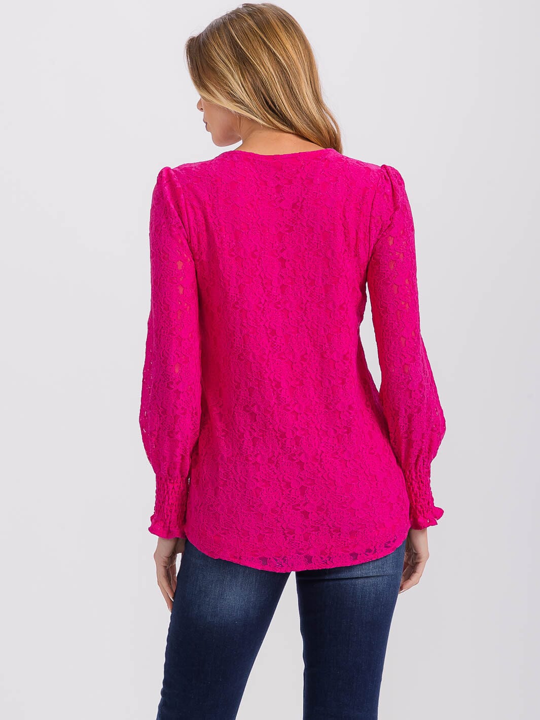 Fierce in Fuchsia Lace Sleeve Blouse