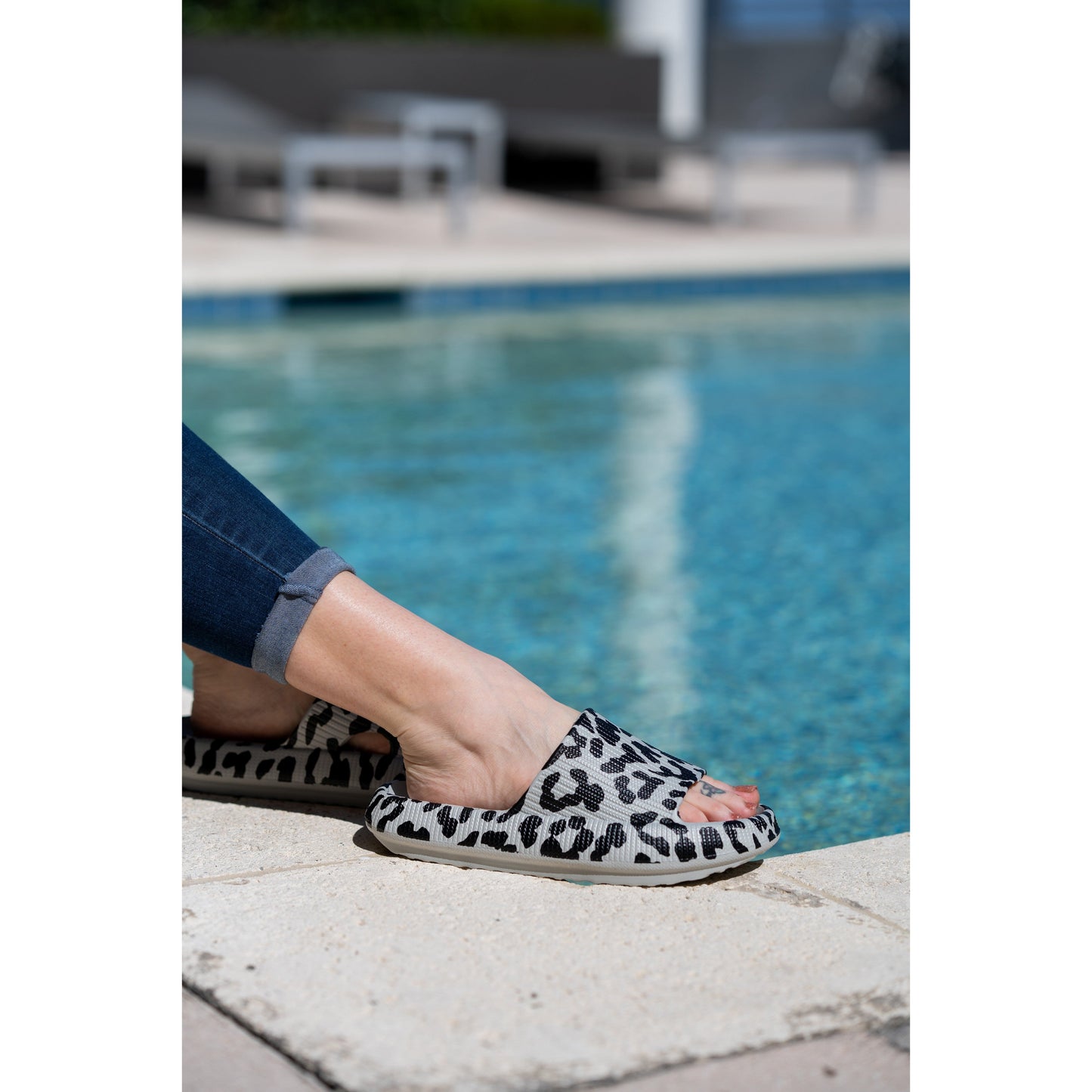 Gray Leopard Insanely Comfy -Beach or Casual Slide Sandals