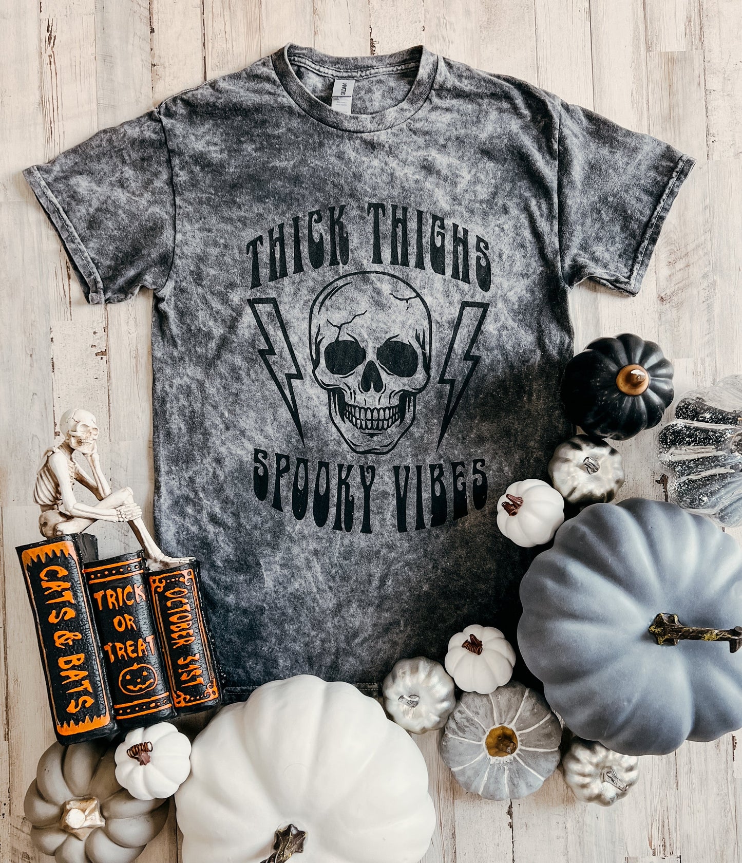 Thick Thighs Spooky Vibes Mineral Wash Tee