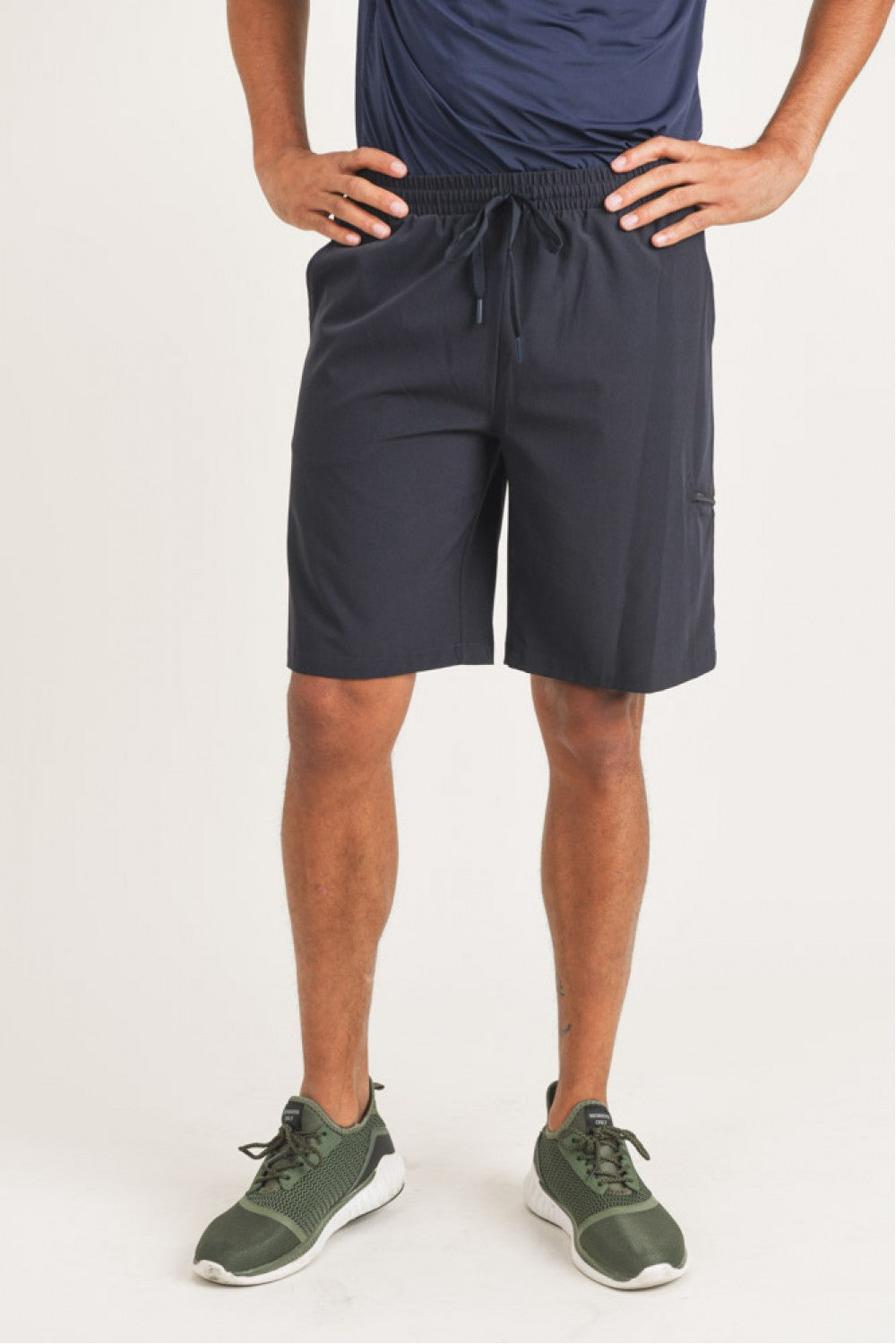 MEN'S - Active Drawstring Shorts with Zippered Pouch - Navy