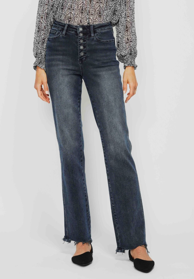 Judy Blue "The Storm" High Waist Button Fly Destroyed Hem Straight Leg Jean