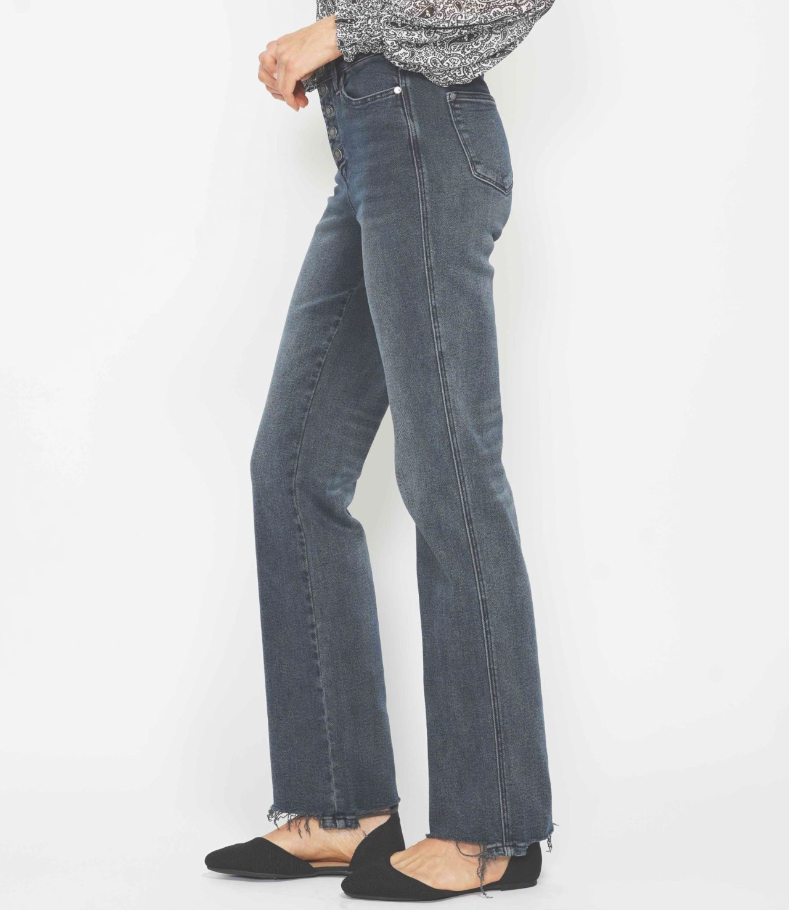 Judy Blue "The Storm" High Waist Button Fly Destroyed Hem Straight Leg Jean