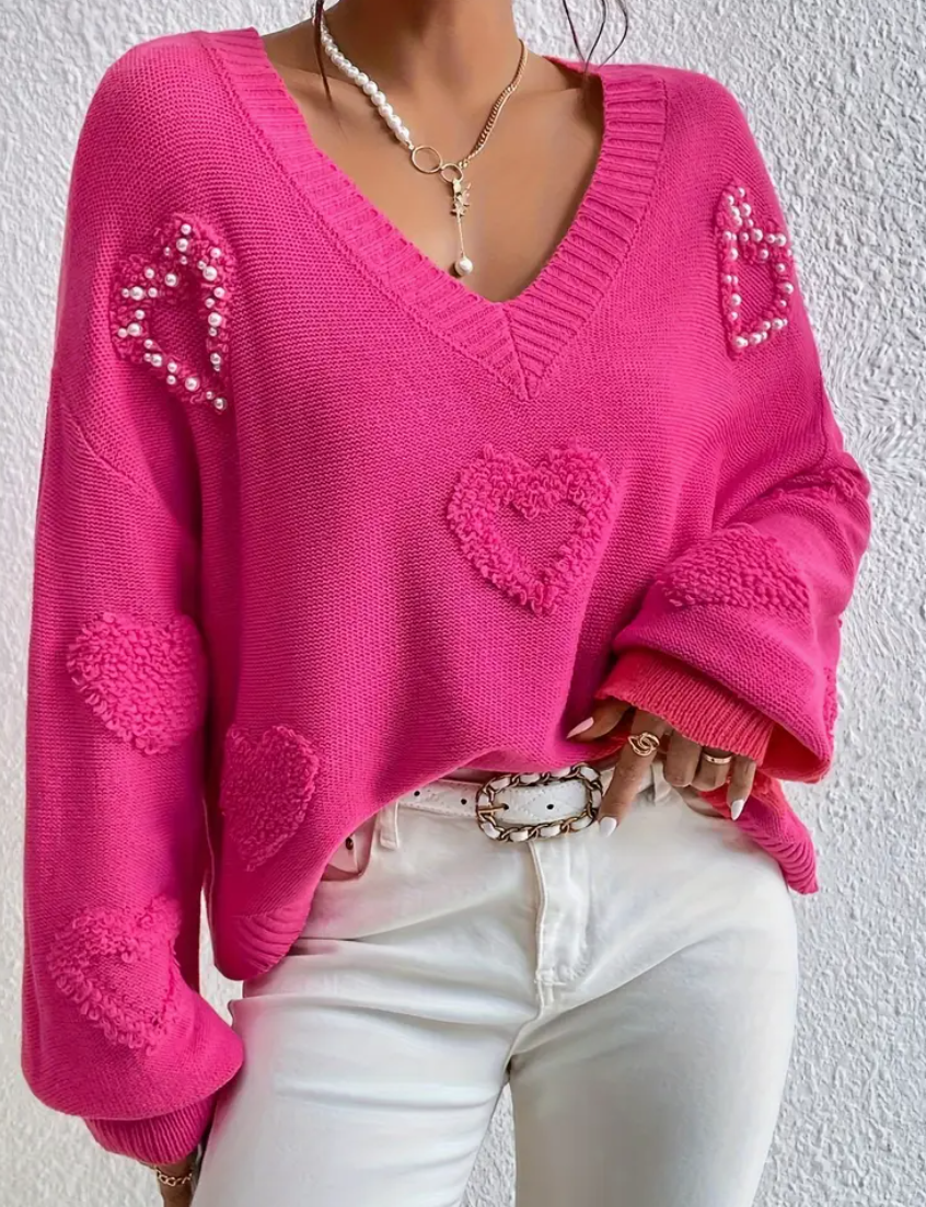 Heart You Pink Sweater with Pearls SALE