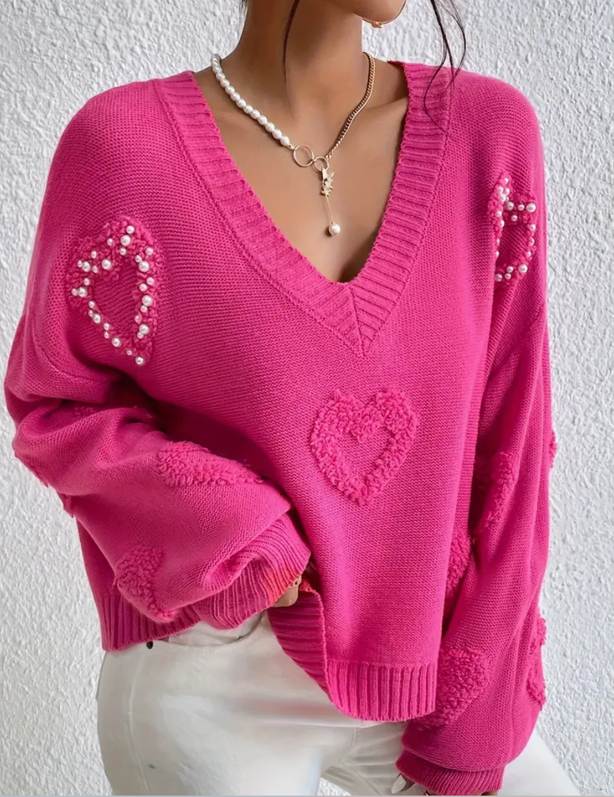 Heart You Pink Sweater with Pearls SALE