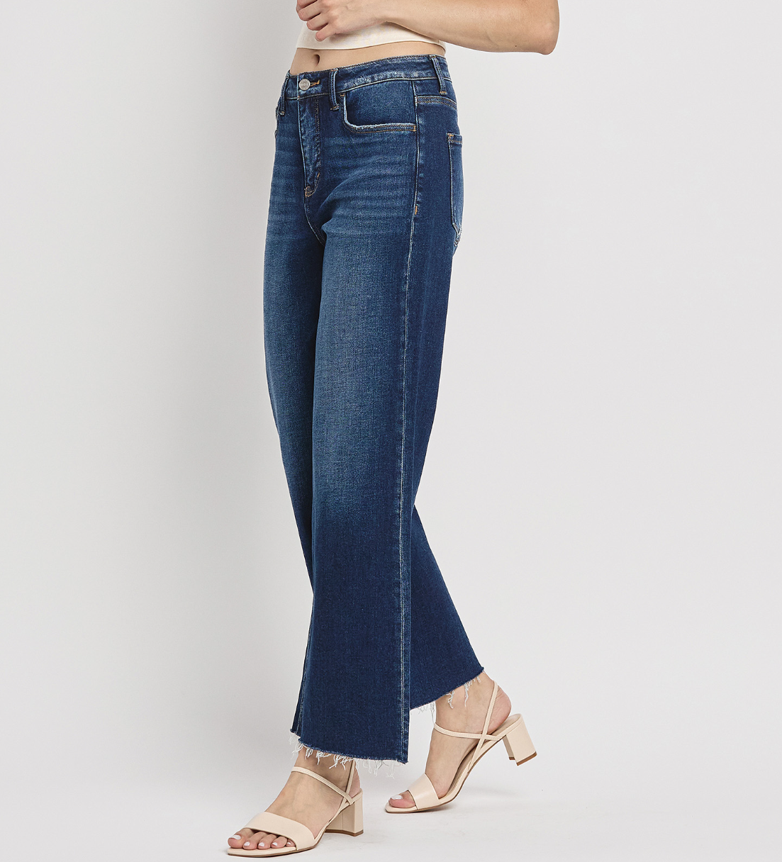 High Rise Tummy Control Super Wide Leg Raw Hem Jeans from Lovervet - SALE