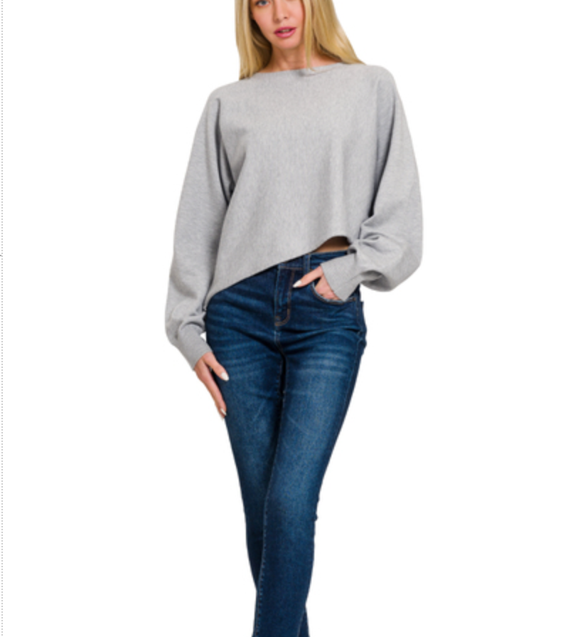 Viscose Asymmetrical Hem and Sleeve Sweater - Heather Grey