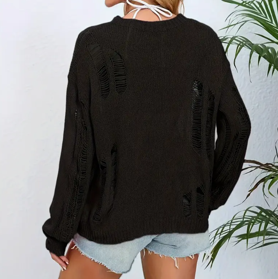 Distressed Black Summer Pullover Top