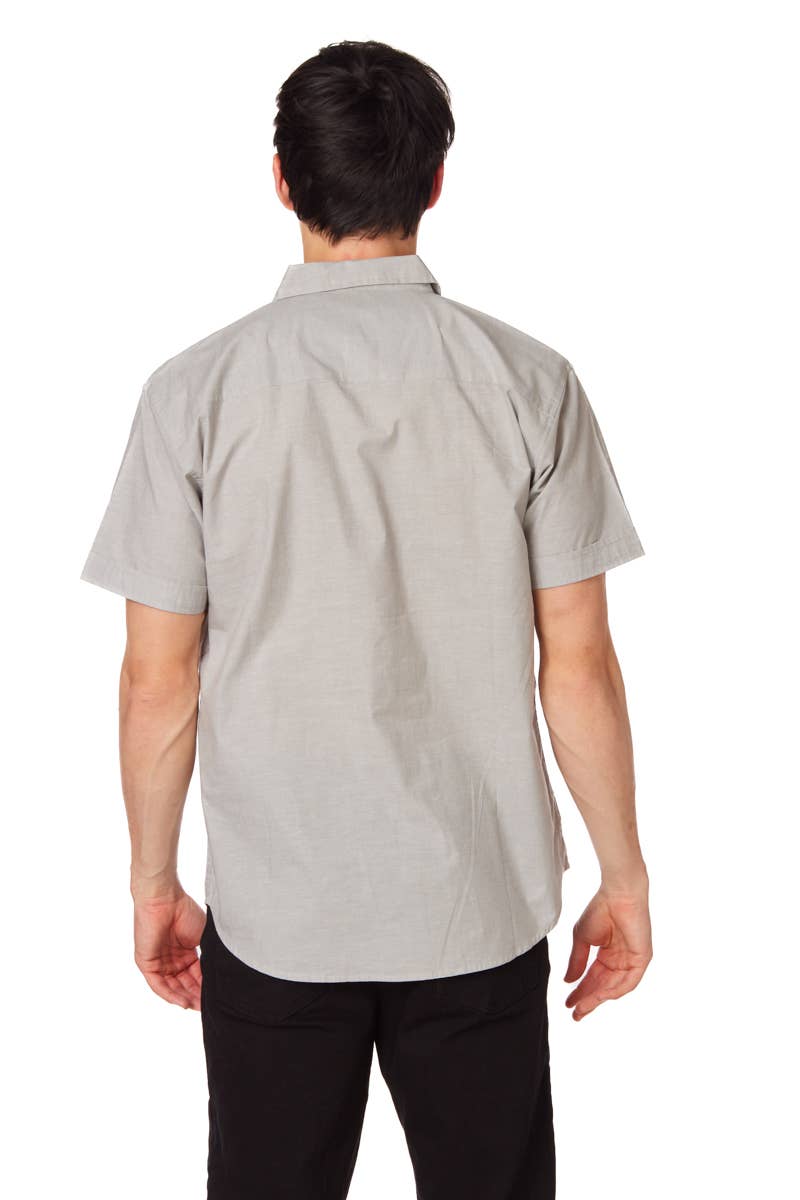 MEN'S Solid Chambray Cotton Short Sleeve Shirts in Grey - SALE