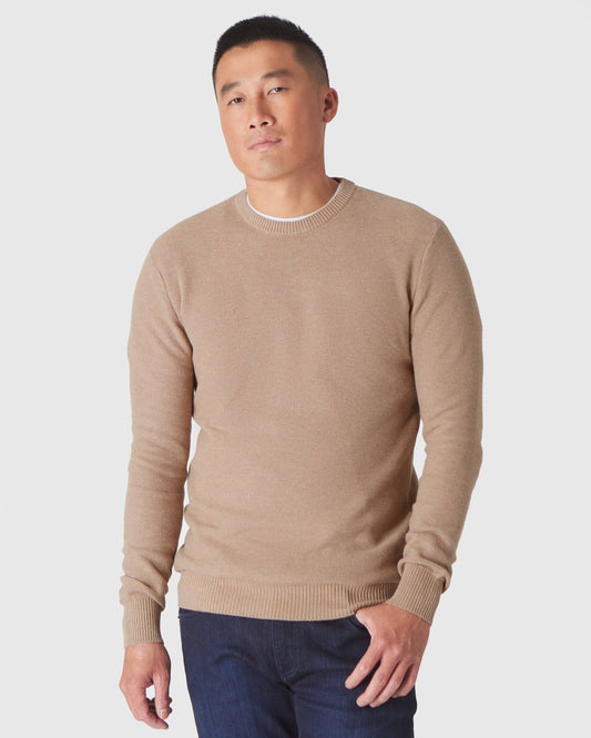MEN'S Crew Sweater in Heather Camel Pique