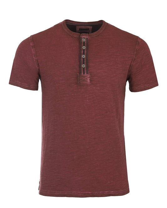 MEN'S Short Sleeve Color Garment Dyed Henley Shirt: Maroon