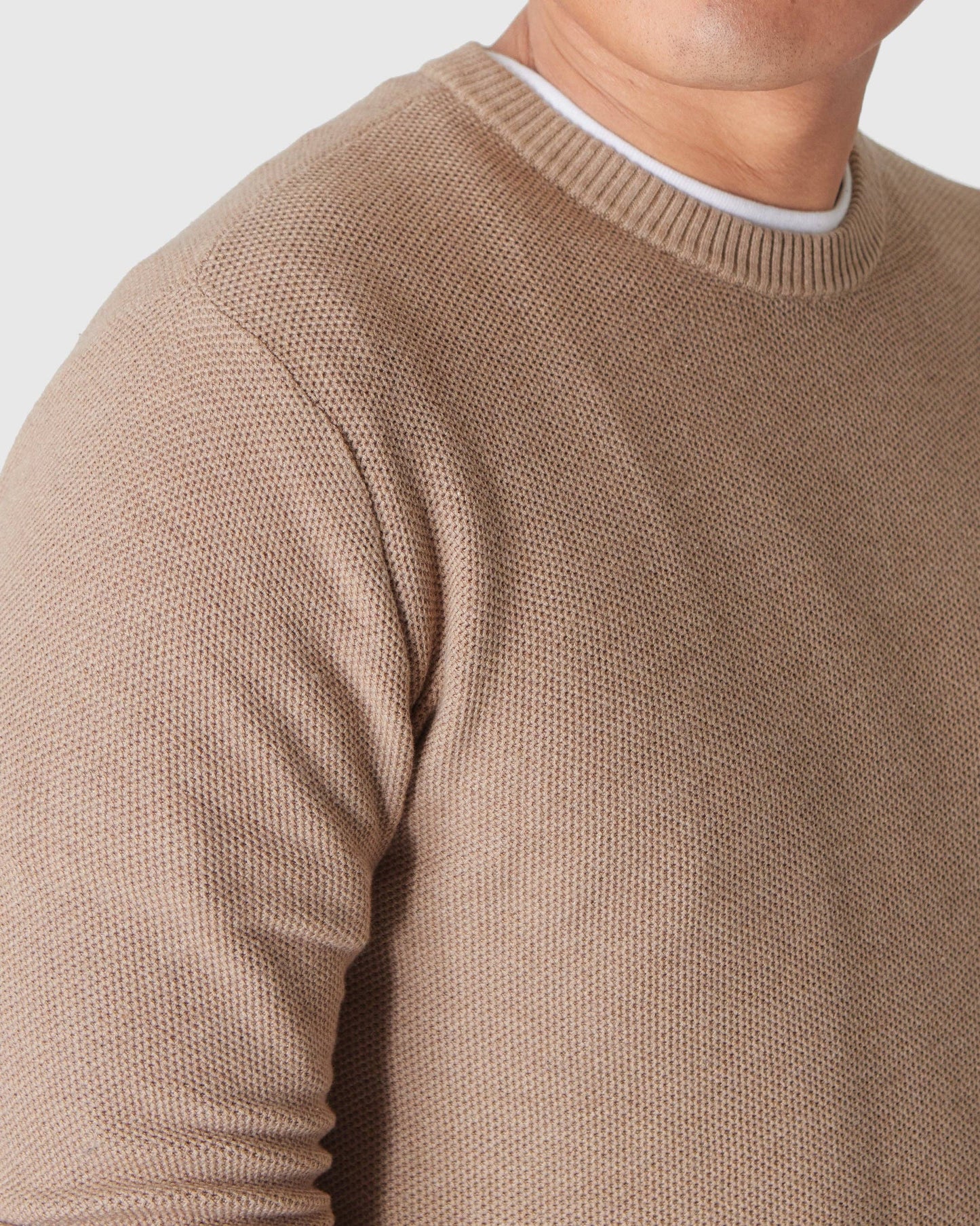 MEN'S Crew Sweater in Heather Camel Pique
